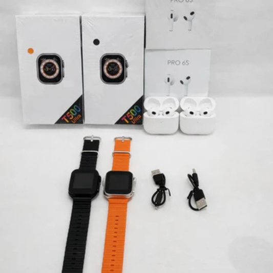 T500 Ultra Smartwatch 2pcs + Pro 6s Airpods 3 (2pcs) (4 Items Combo)