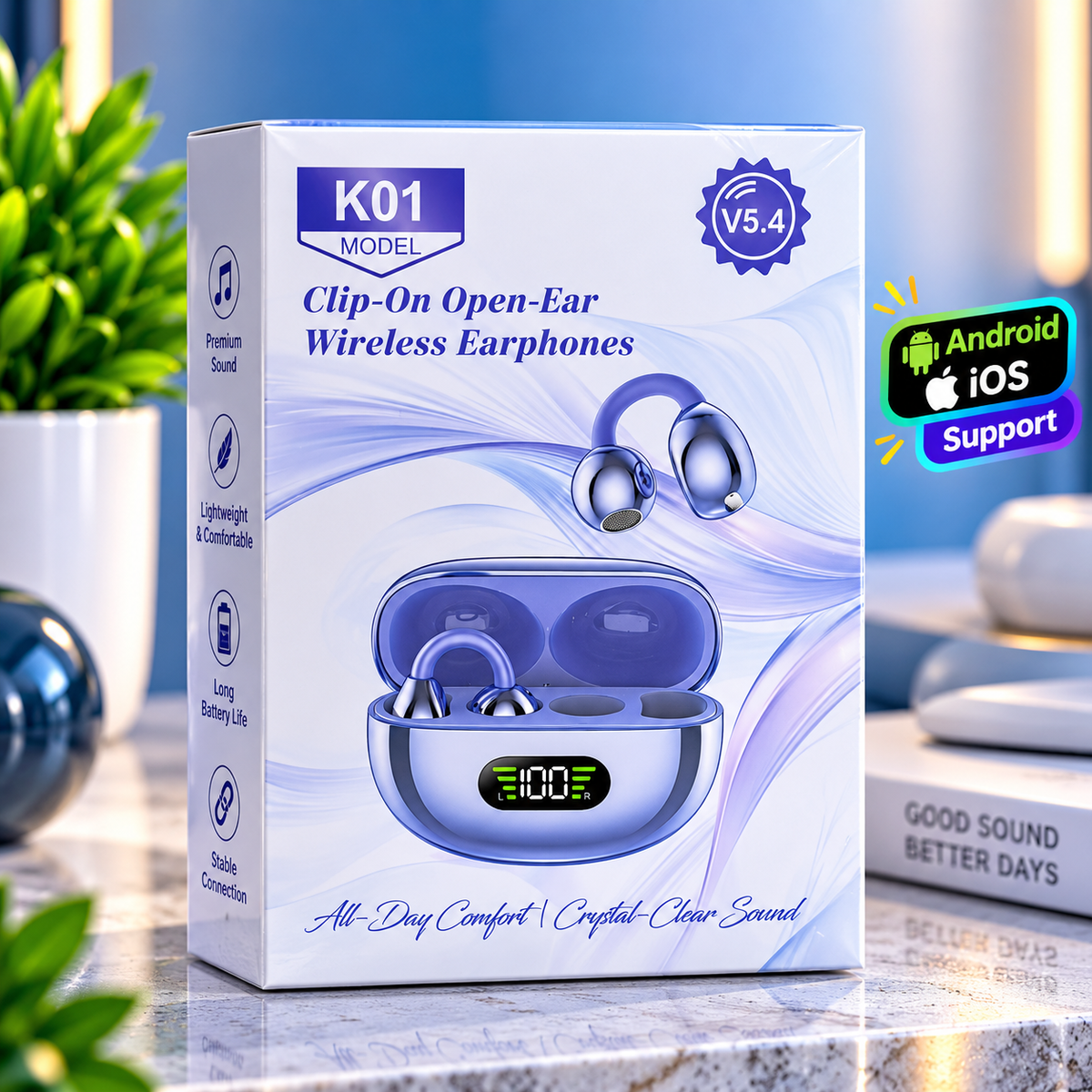 🎧 K01 Clip-On Open-Ear Wireless Earphones
