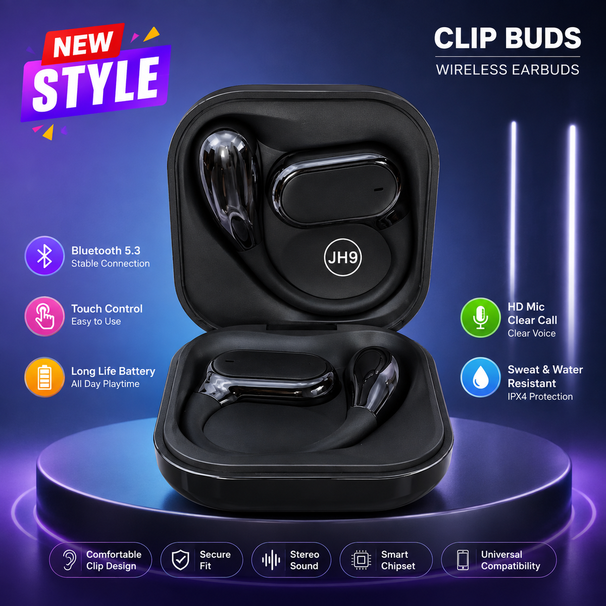 🎧 Q22 Wireless Clip Earbuds