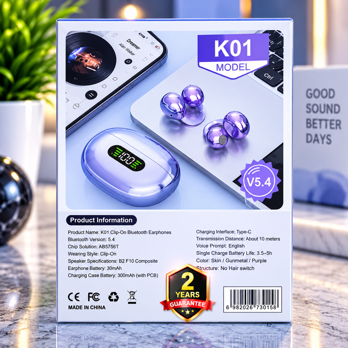 🎧 K01 Clip-On Open-Ear Wireless Earphones