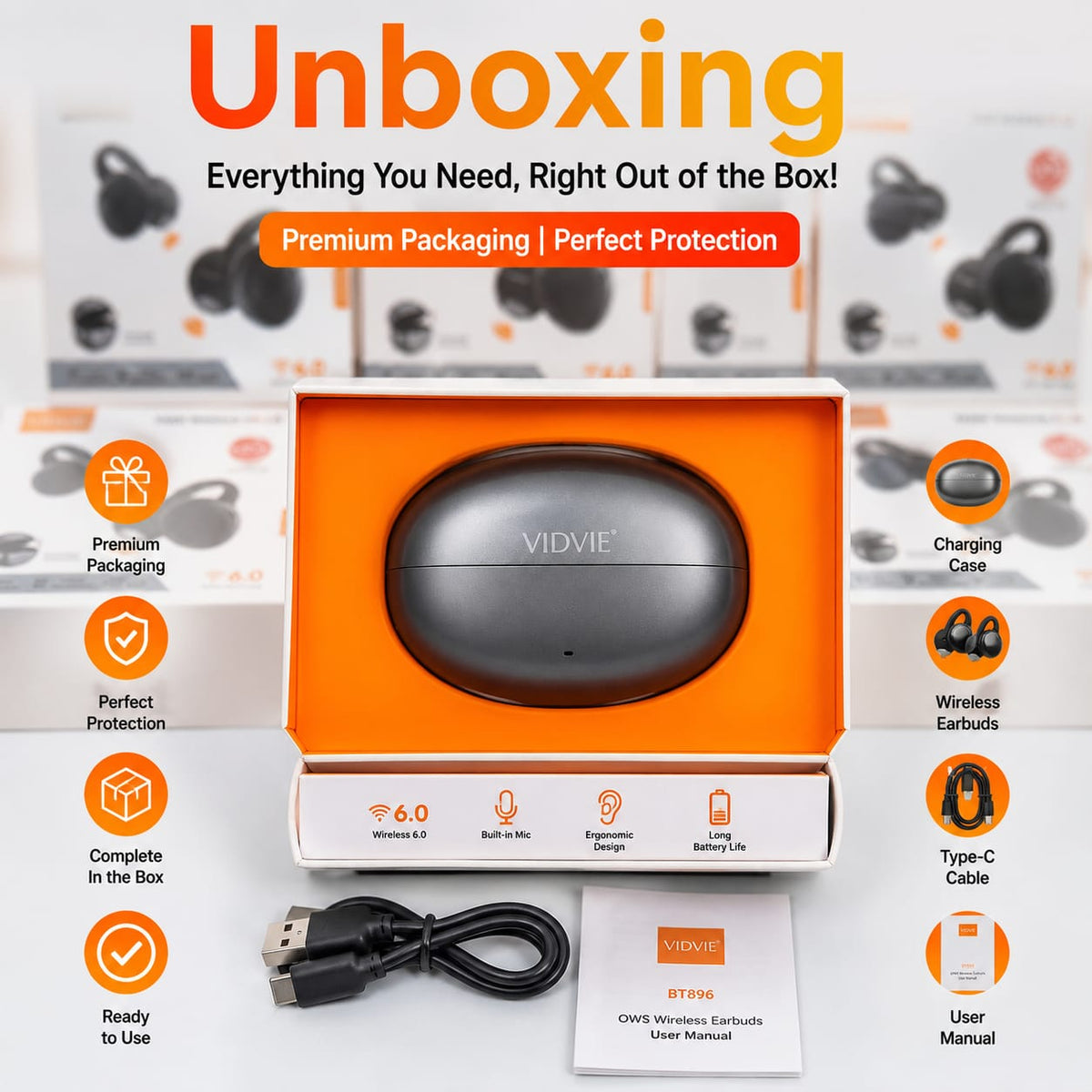 VIDVIE BT896 OWS WIRELESS EAR CLIP EARBUDS.